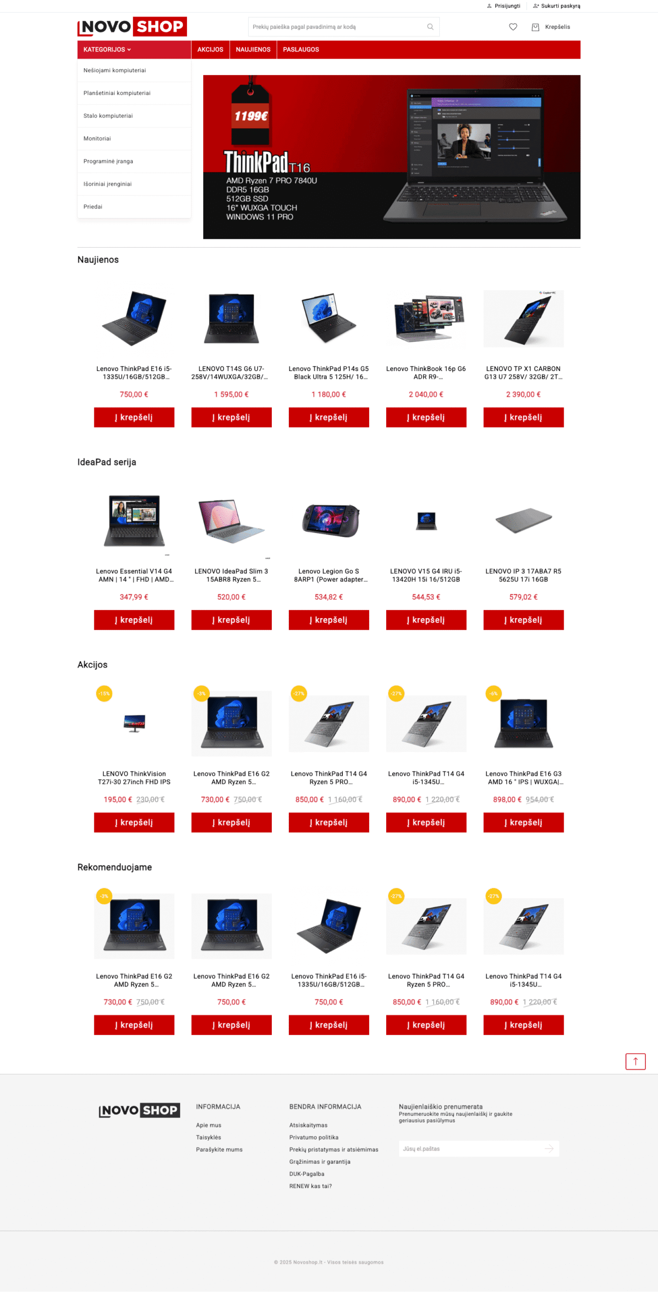 Lenovo e-commerce store for the Baltic market
